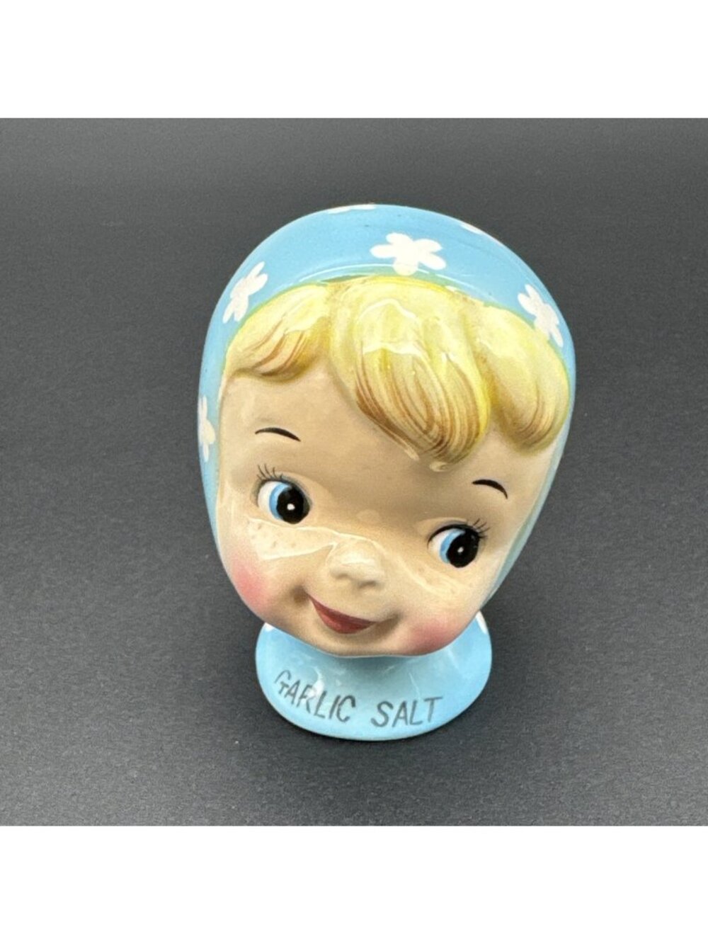 Vintage Napco Little Miss Cutie Pie Garlic Salt Blue Shaker MCM Japan